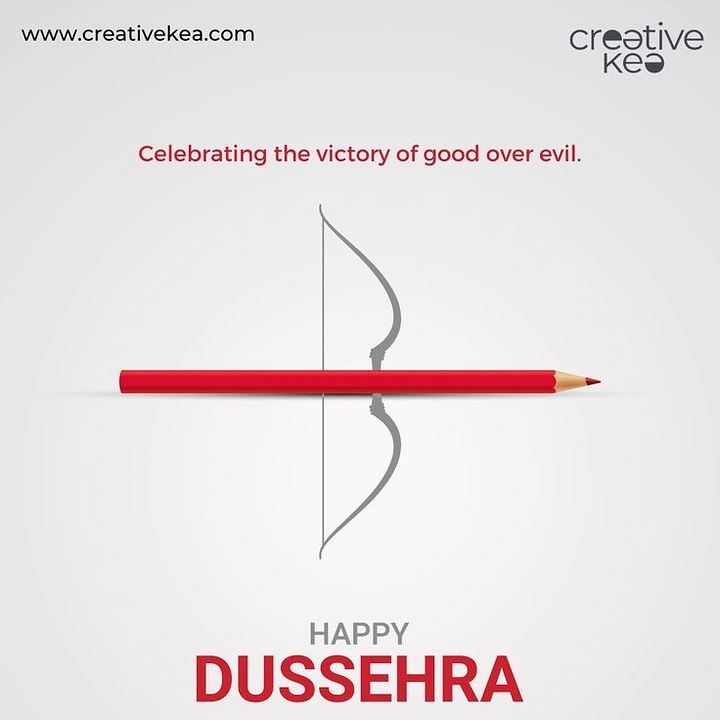 Dussehra creative ad: Red pencil drawn as an arrow on a grey bow