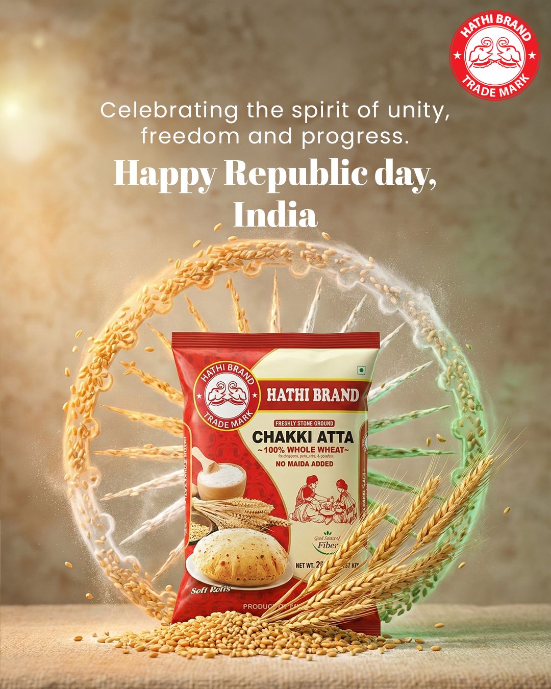 Republic Day Instagram post: Atta pack before an Ashoka chakra made of wheat grains