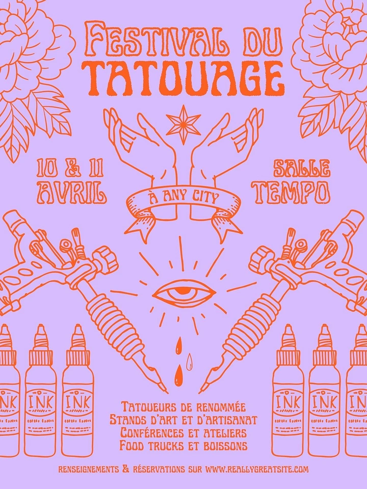 Tattoo Studios creative ad: Event poster drawn as flash-sheet line art