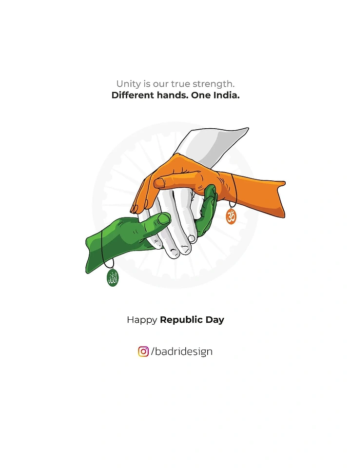 Republic Day creative ad: Saffron, white and green hands clasped together in unity
