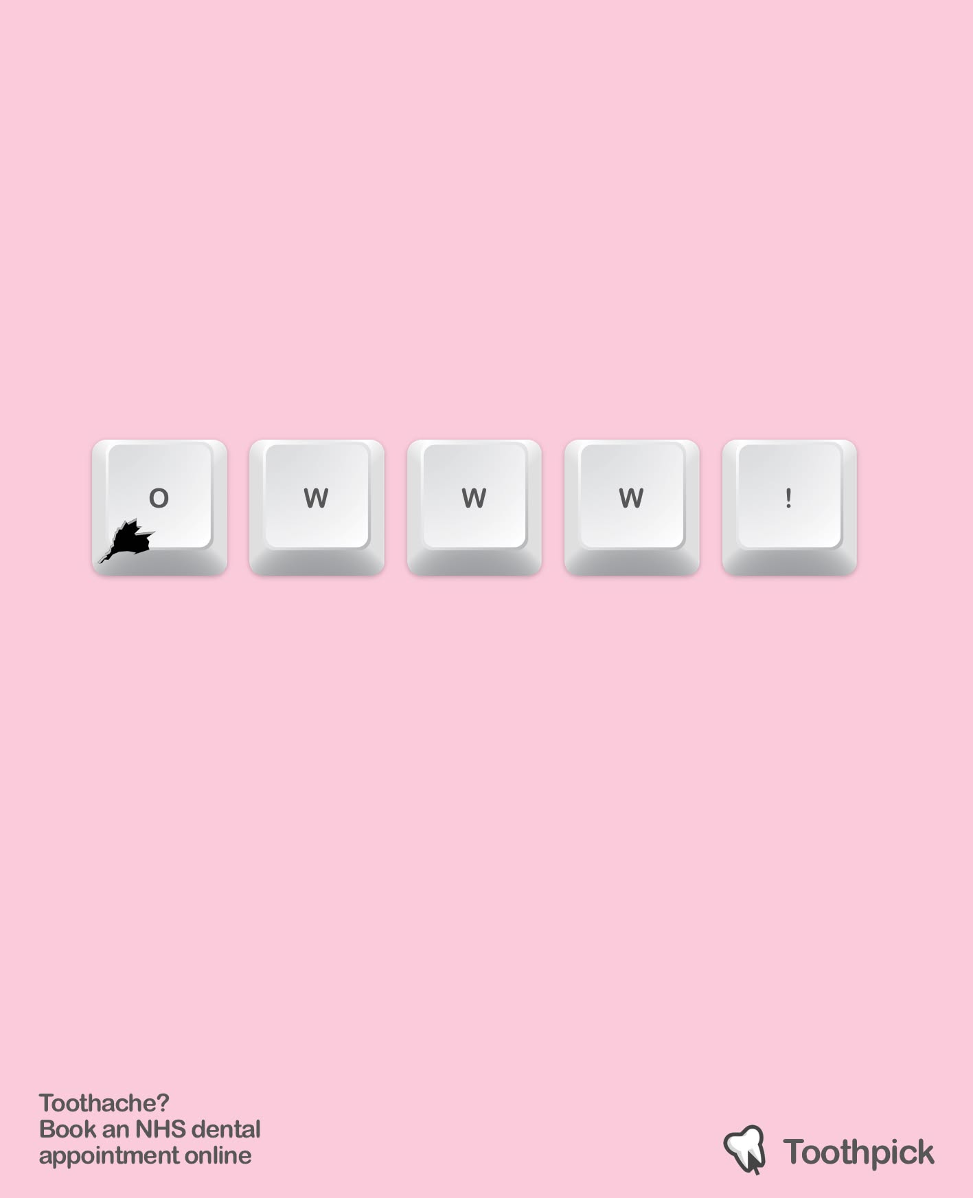 Instagram post: Keyboard keys spelling a pain cry, first key chipped like a decayed tooth