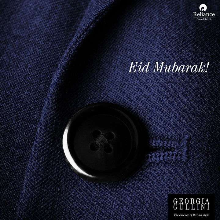 Eid creative ad: Macro of a navy suit button and buttonhole