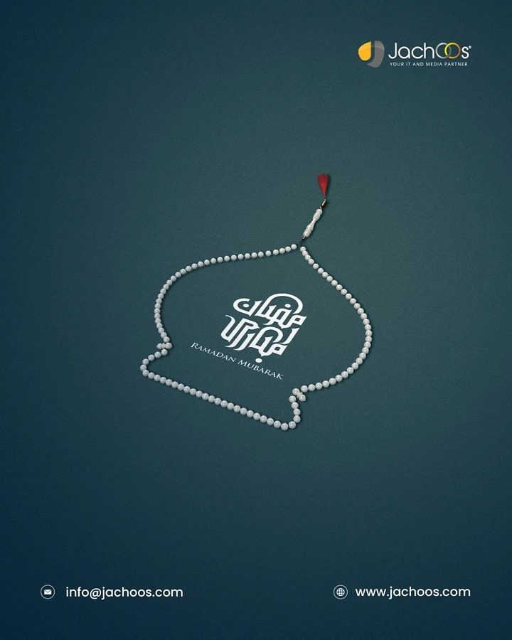Ramadan creative ad: White prayer beads arranged into a mosque dome outline