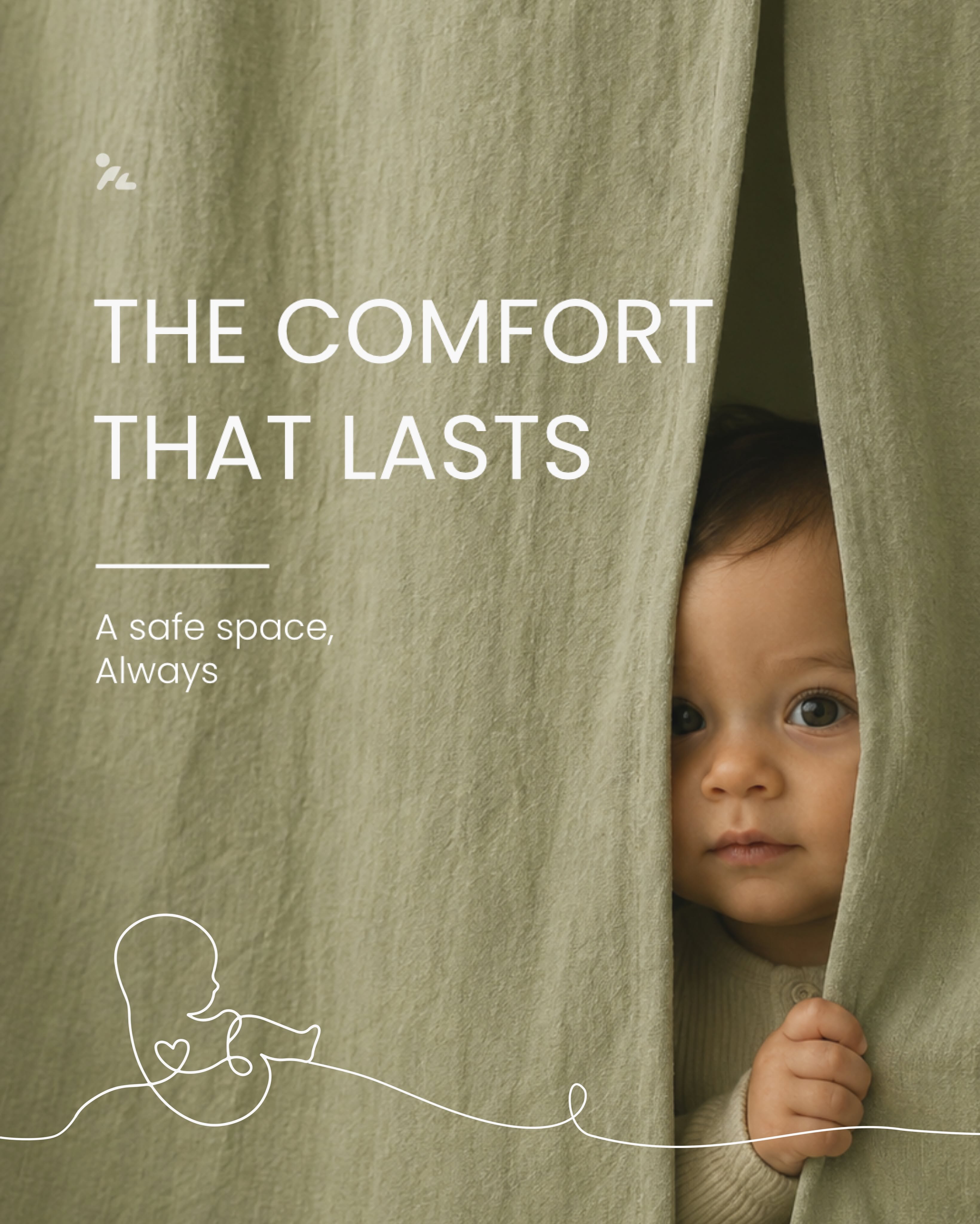 Instagram post: Baby peeking behind fabric as comfort