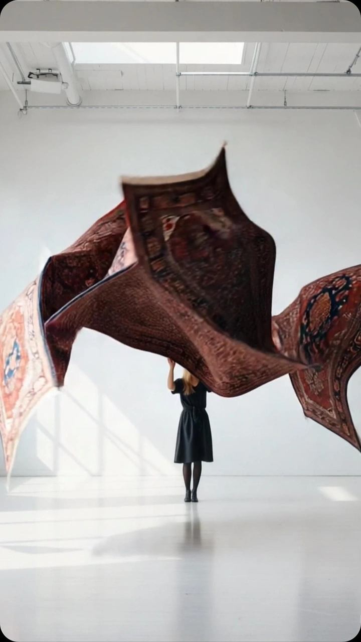 Rugs & Carpets creative ad: Rug becomes a dramatic sculptural canopy