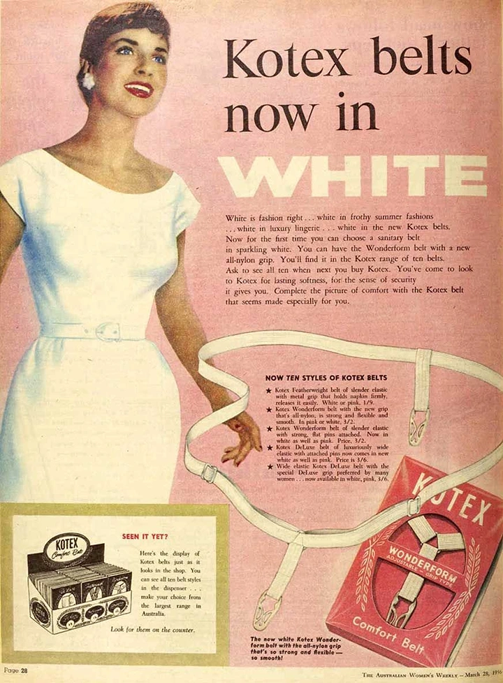 Period Care & Feminine Hygiene creative ad: Vintage informative product feature ad