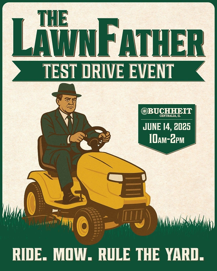 Events & Nightlife creative ad: Vintage lawn-mower test-drive event poster