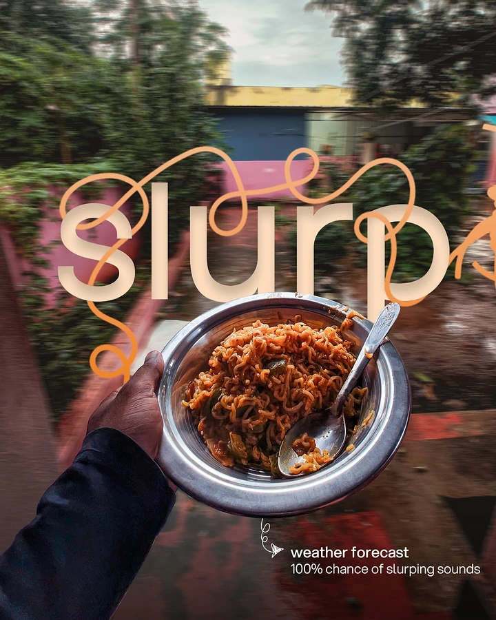 Cloud Kitchens & Food Trucks creative ad: Noodle-script 'slurp' with weather forecast pun