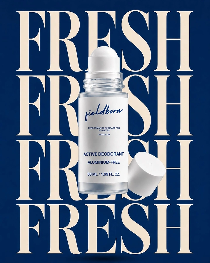 Deodorants & Antiperspirants creative ad: Repeated FRESH typography frames product