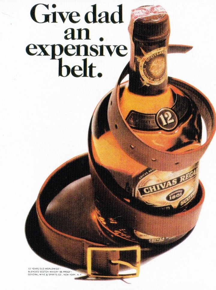 Father's Day creative ad: Scotch whisky bottle wrapped in a leather belt