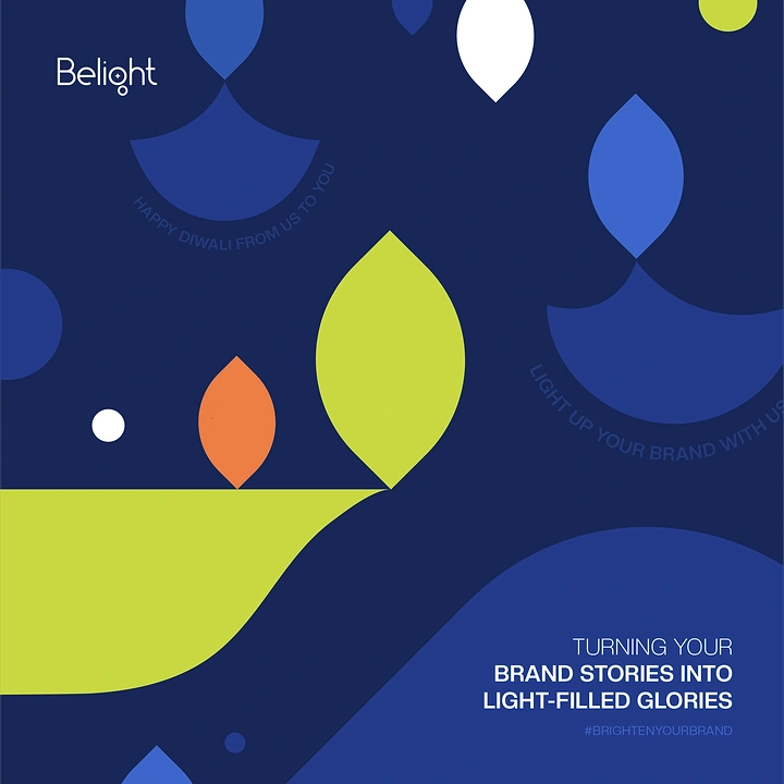 Diwali creative ad: Abstract geometric diyas and leaf-shaped flames