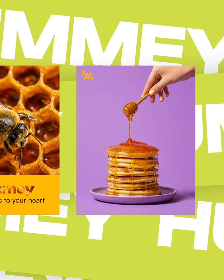 Honey Brands creative ad: Playful oversized type and honey imagery