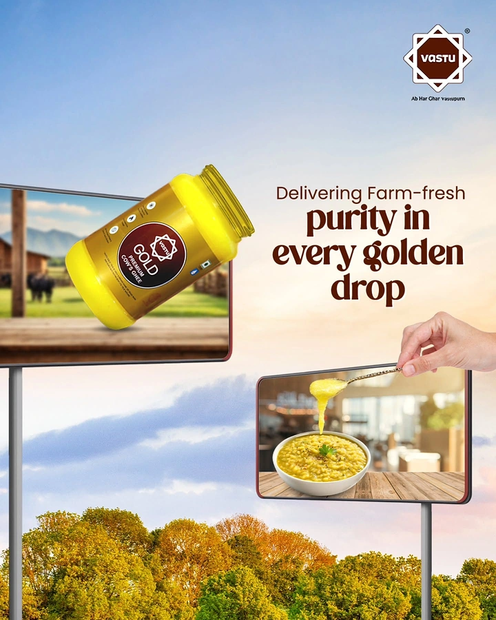 Dairy Brands creative ad: Jar bursts from billboard pouring ghee