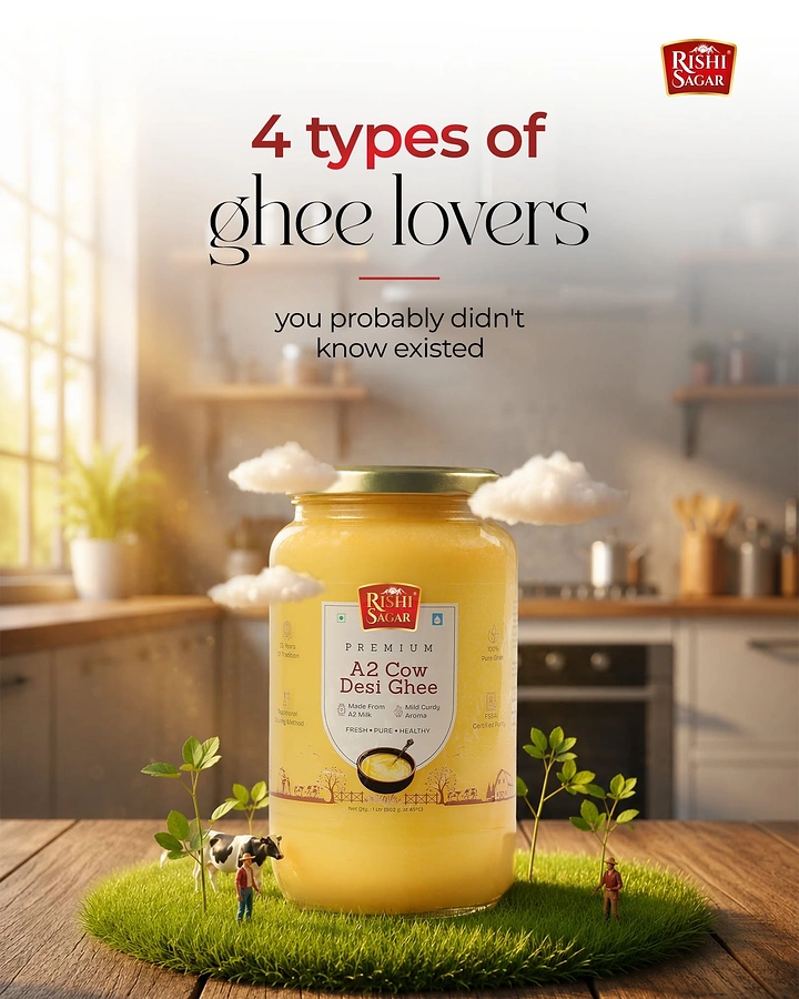 Dairy Brands creative ad: Miniature farm world on ghee jar