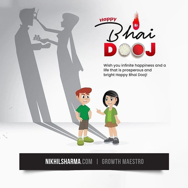 Bhai Dooj creative ad: Bickering cartoon siblings casting adult shadows performing tilak ritual
