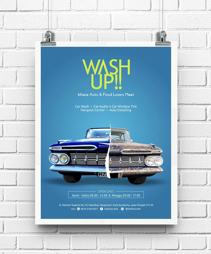 Car Wash & Detailing creative ad: Split car: restored versus rusty half