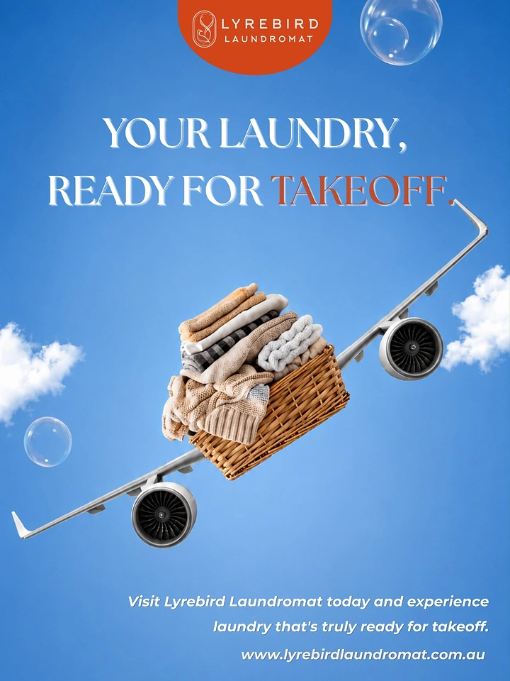 Laundry & Dry Cleaning creative ad: Laundry basket airplane ready for takeoff