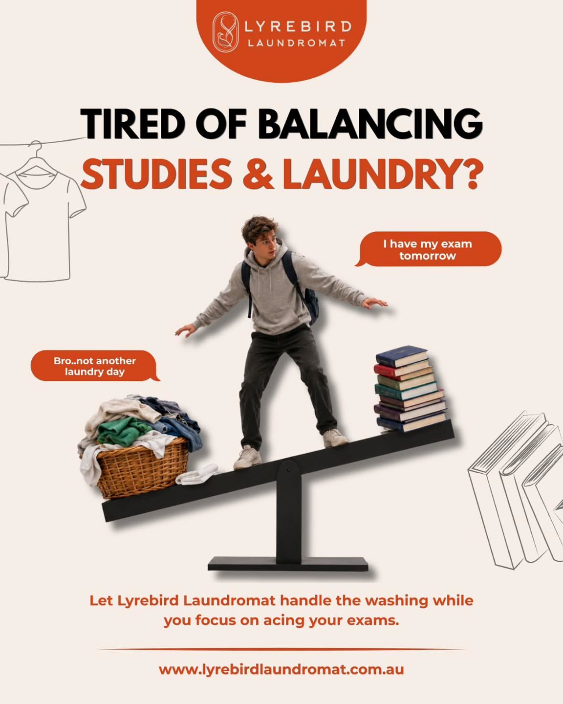 Instagram post: Seesaw balancing laundry against study books