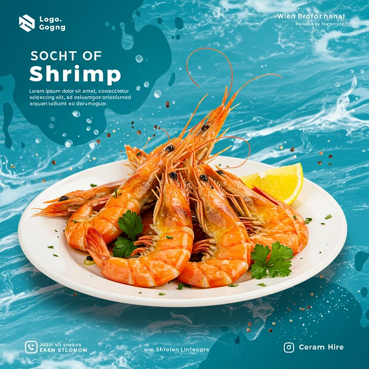 Seafood Restaurants creative ad: Shrimp staged against underwater world