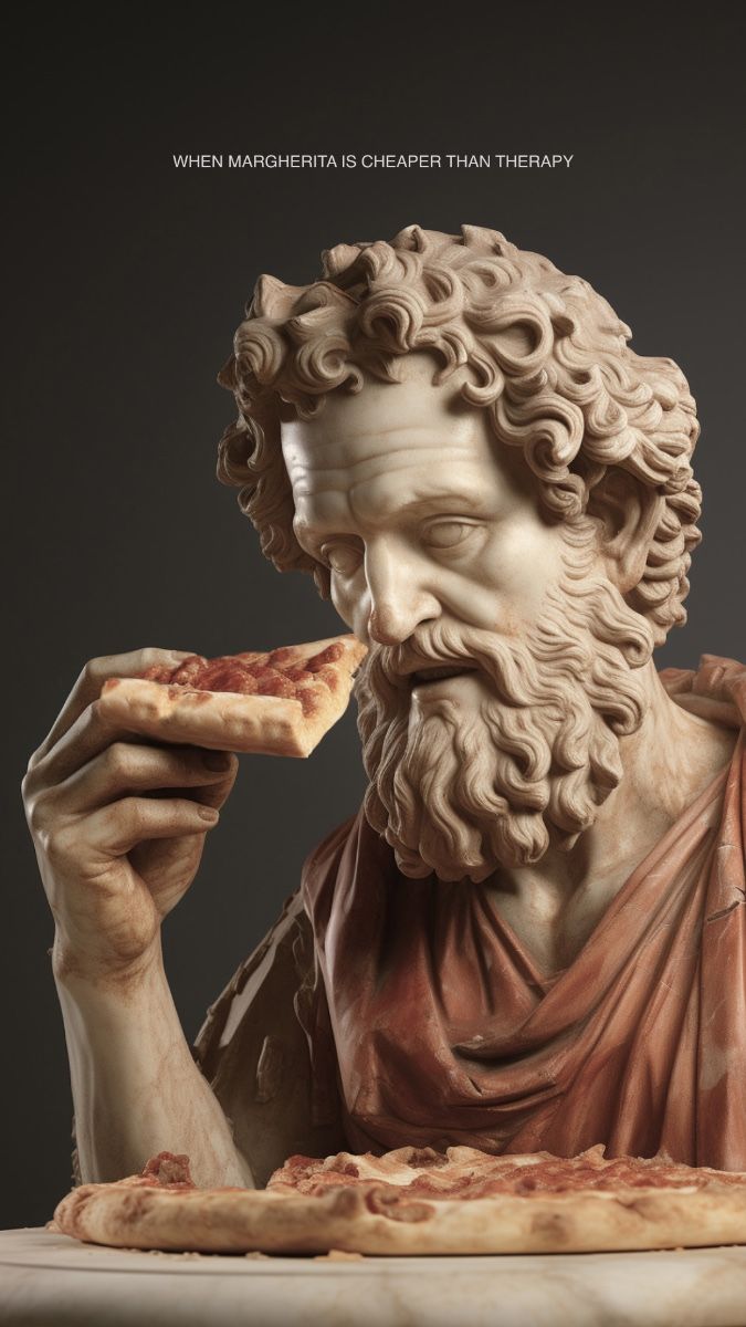 Story: Statue pizza therapy visual pun