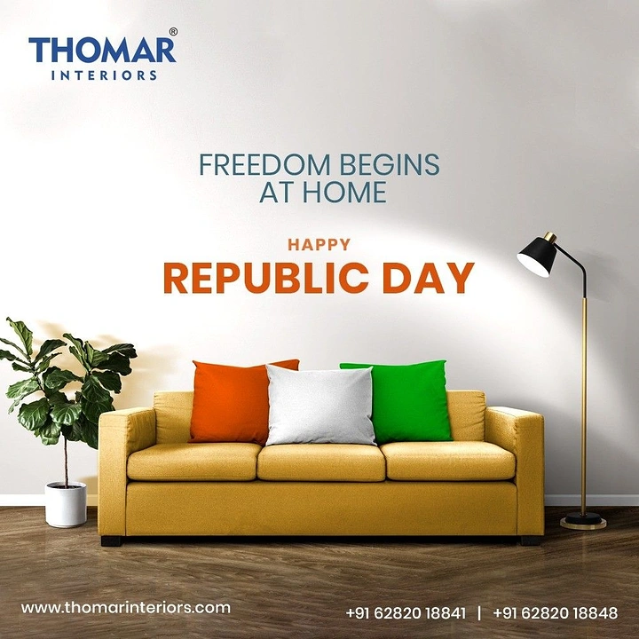 Republic Day creative ad: Tricolor cushions on sofa: freedom begins home
