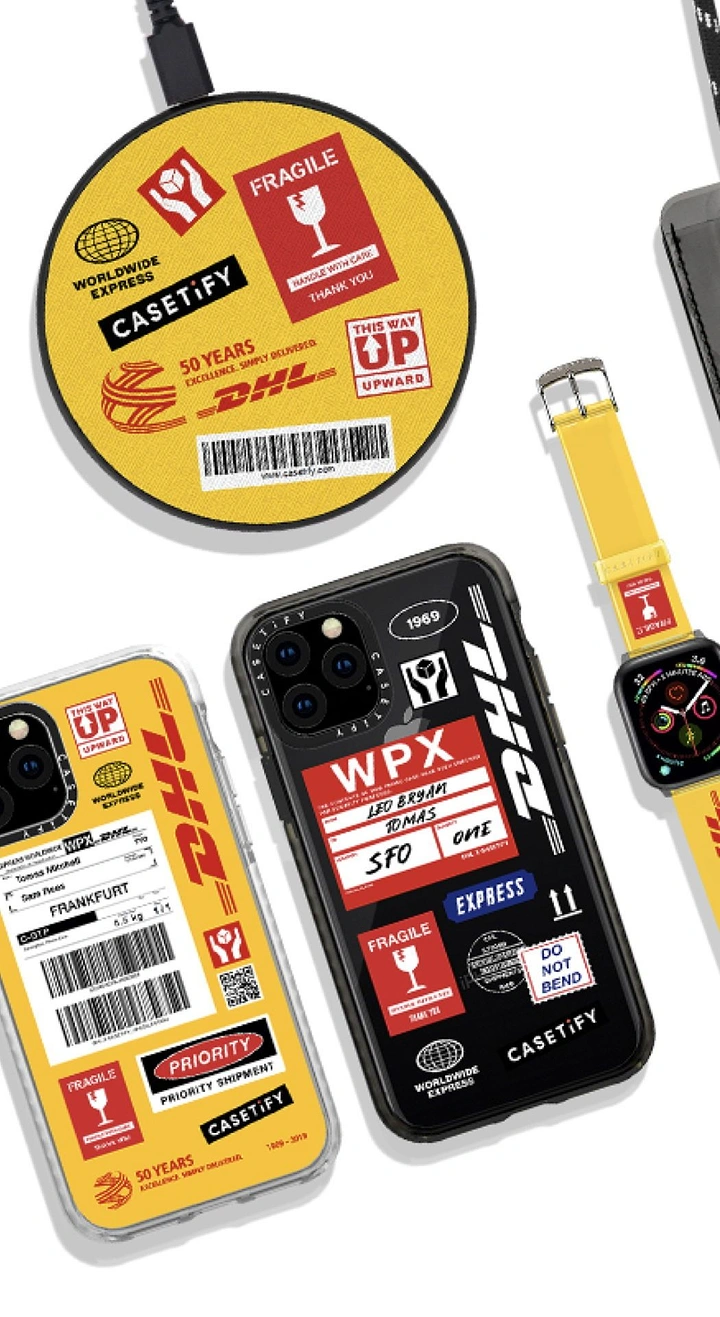 Phone Cases & Mobile Accessories creative ad: Shipping-label packaging visual theme