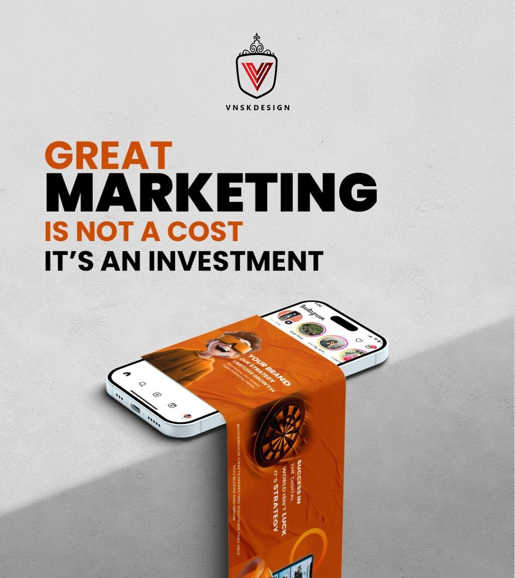 Instagram post: Smartphone on a ledge with an orange social post rolling out of the screen