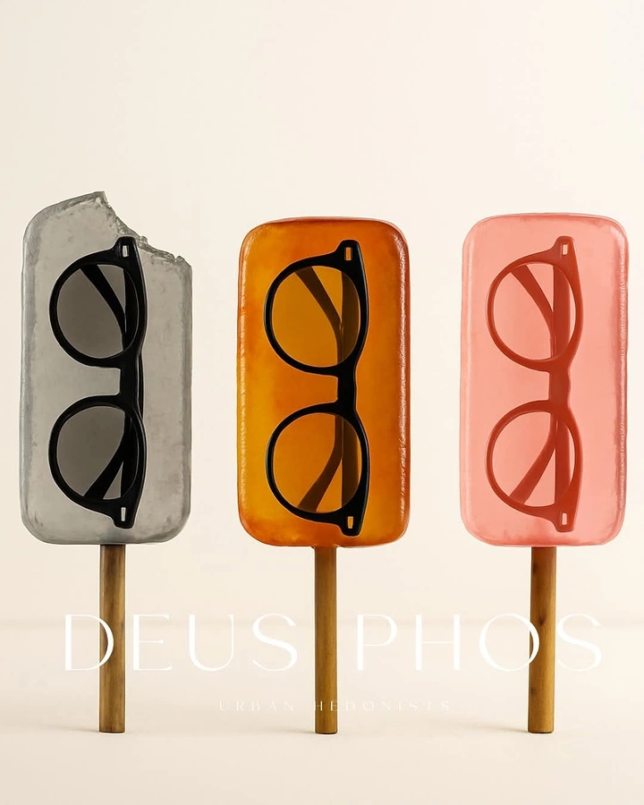 Opticians & Eye Care creative ad: Three translucent popsicles with eyeglass frames embedded inside