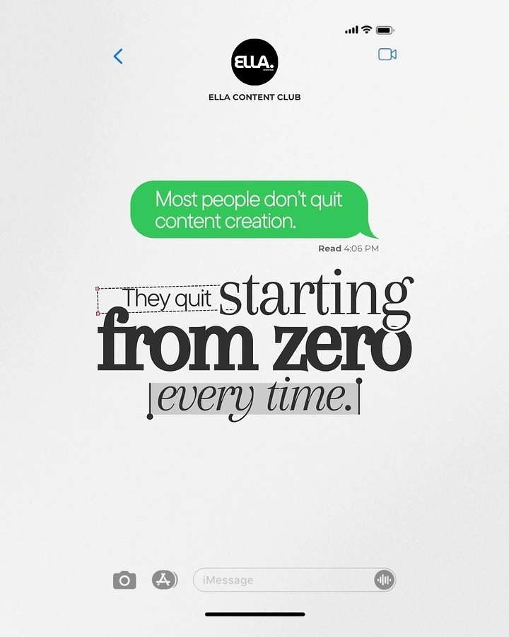 Agency creative ad: iMessage bubble frames content-creation copy