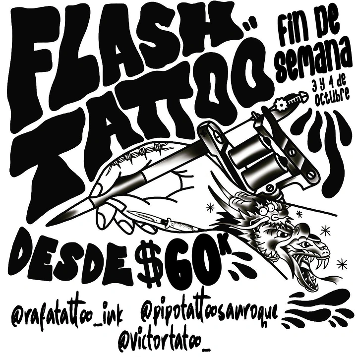 Tattoo Studios creative ad: Warped hand-lettered flash poster, bold illustration