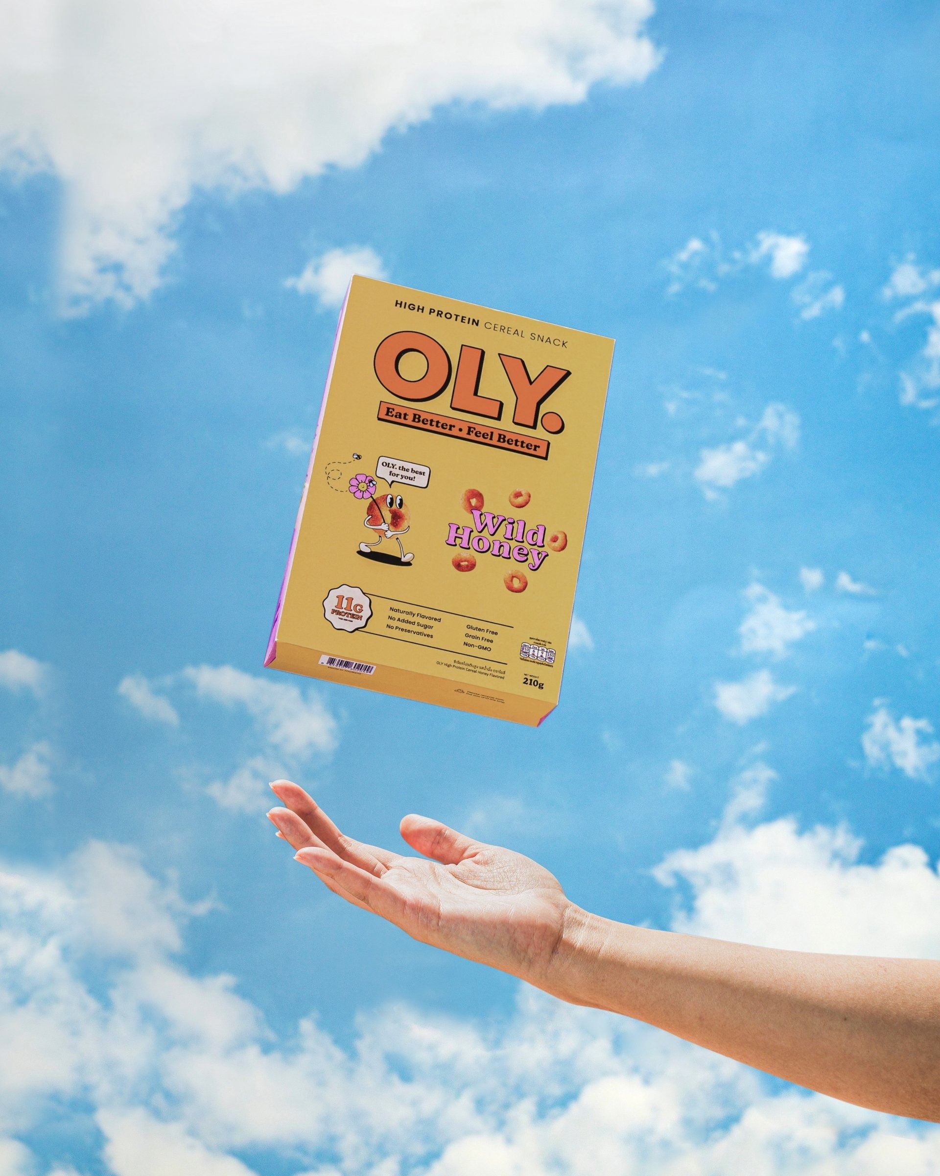 Instagram post: Floating cereal box creates playful breakfast sky