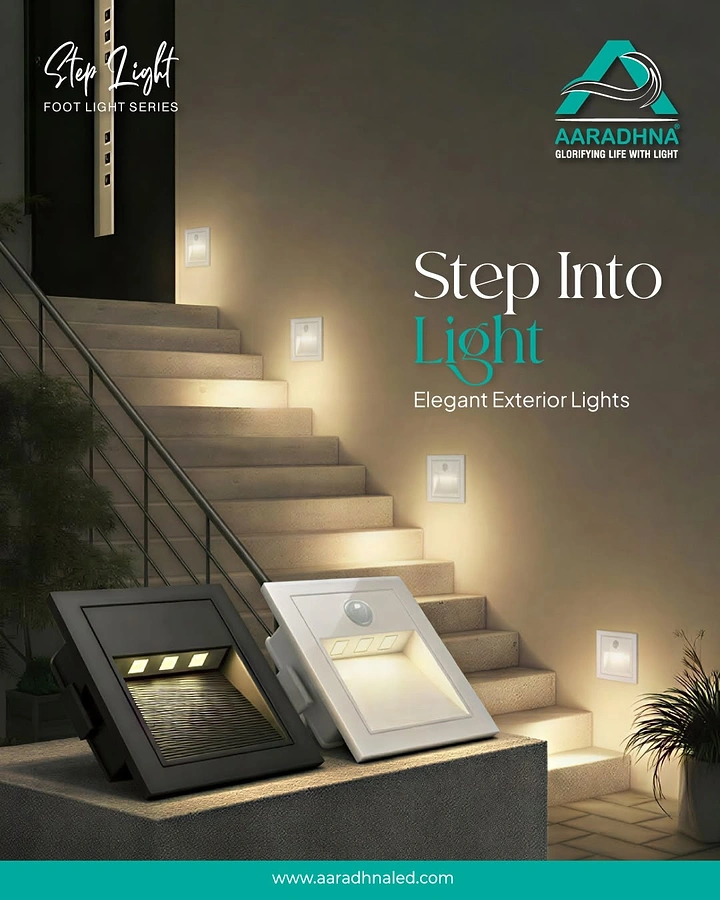 Lighting Stores & Lamps creative ad: Staircase lighting reinforces step-into-light copy