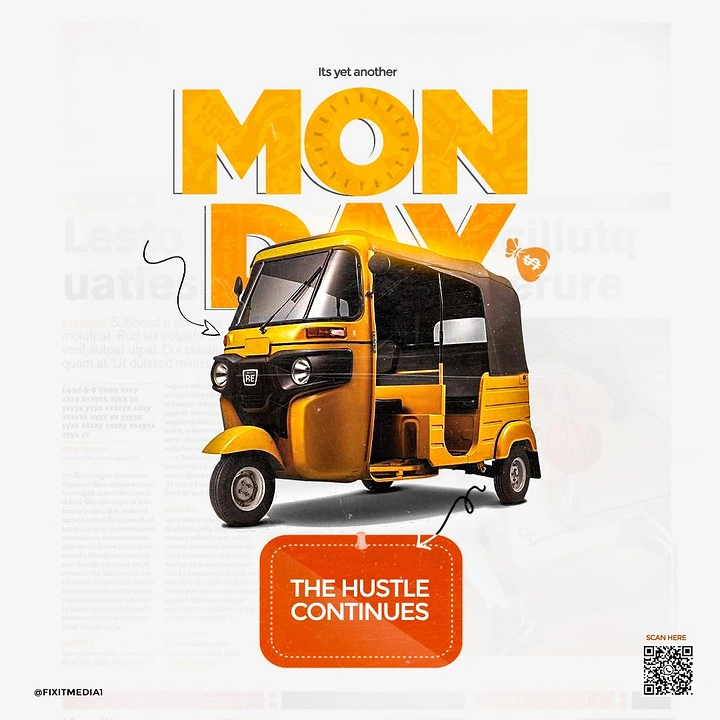 Taxi & Cab Services creative ad: Rickshaw turns Monday into hustle