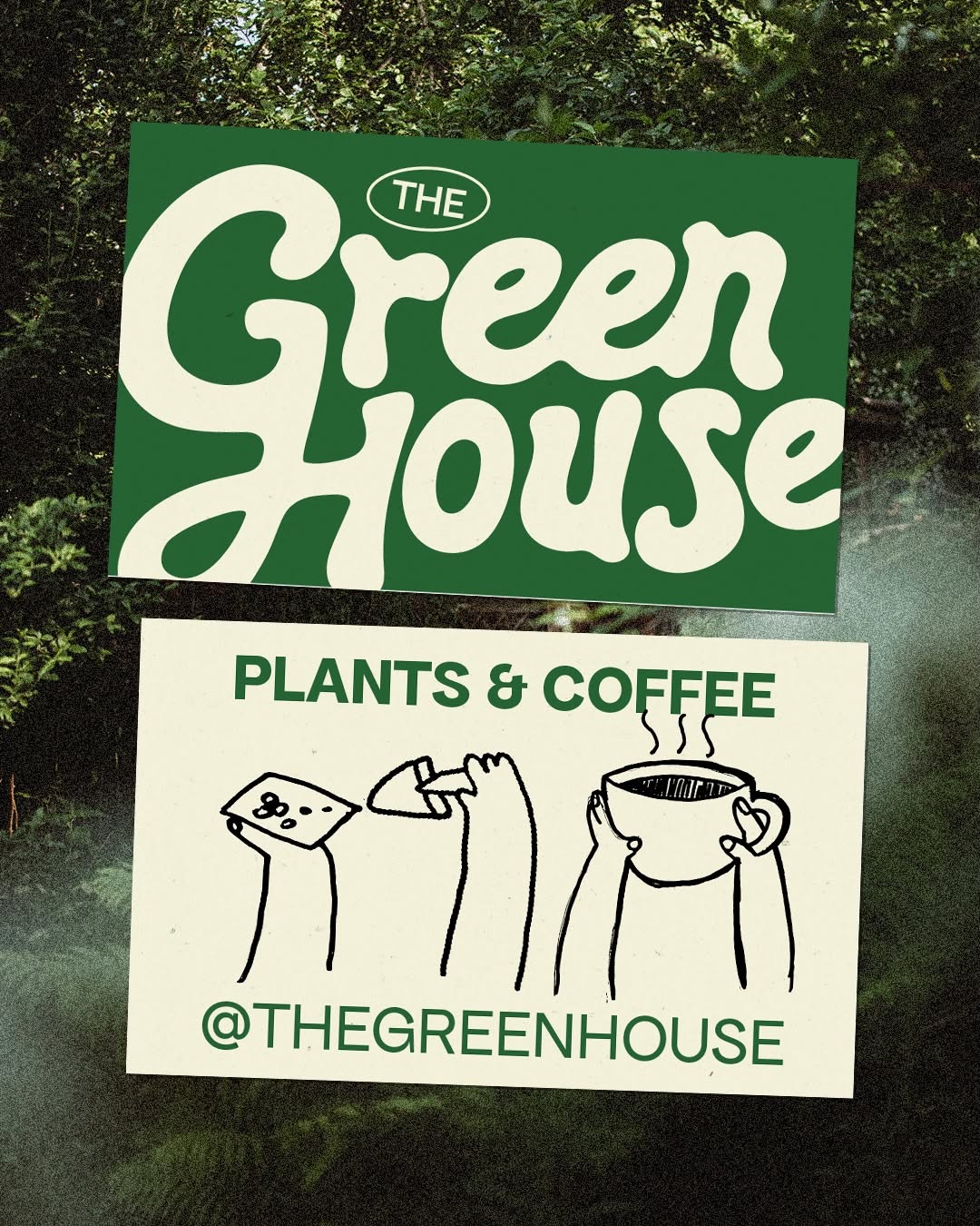 Carousel: Groovy wordmark flowing from hand-drawn arms holding phone and coffee cup, slide 11