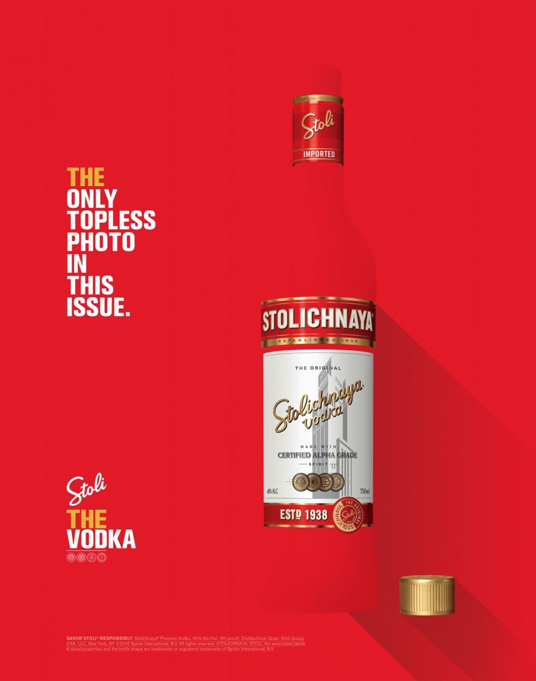 Poster: Tone-on-tone red bottle with cap removed