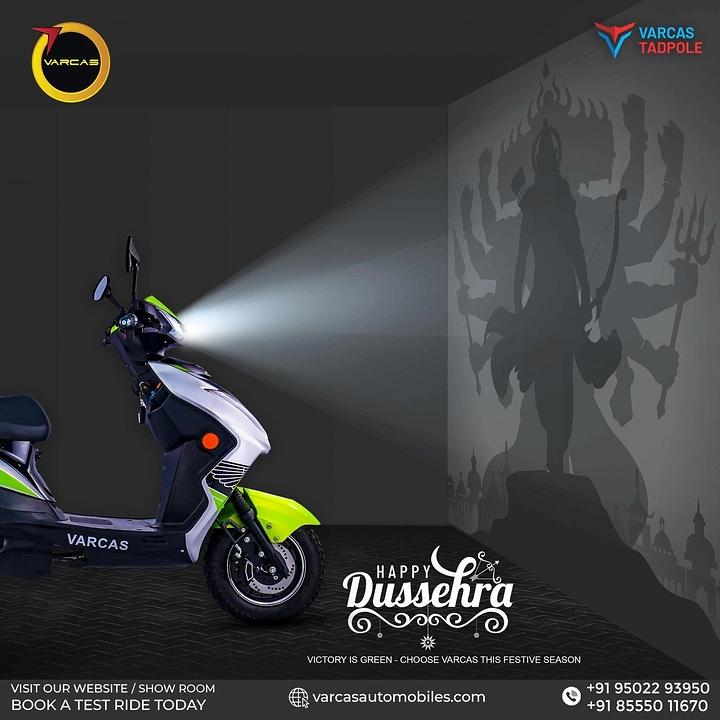 Dussehra creative ad: Electric scooter headlight projecting Rama and Ravana shadow on wall