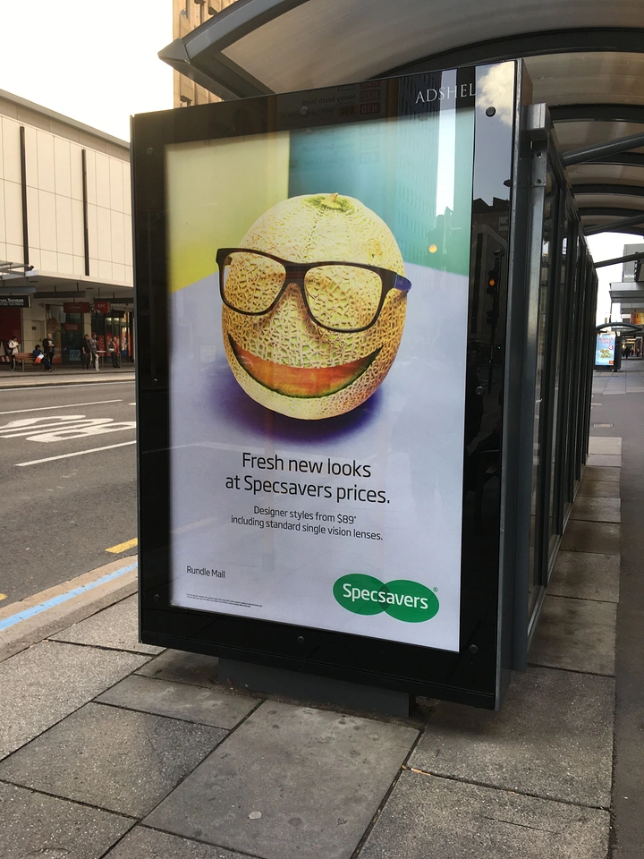 Opticians & Eye Care creative ad: Melon wearing glasses, 'fresh new looks'