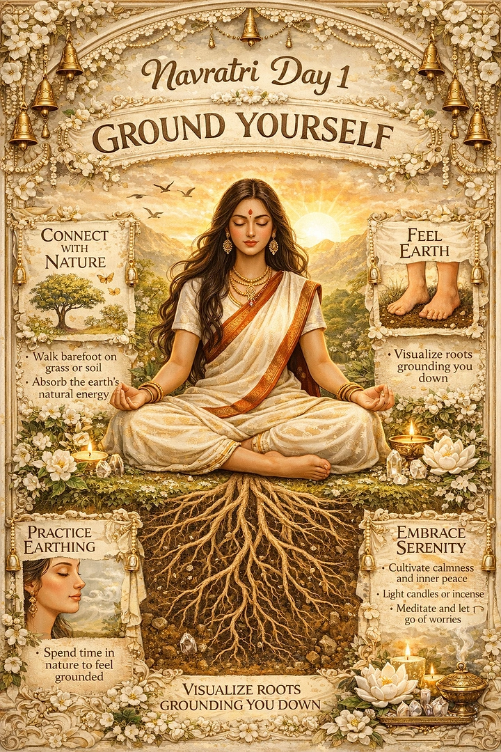 Navratri creative ad: Meditating woman connected to an expansive underground root system