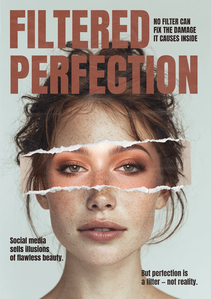 Nonprofit & Social Cause creative ad: Close-up portrait of a young woman fragmented by torn-paper strips