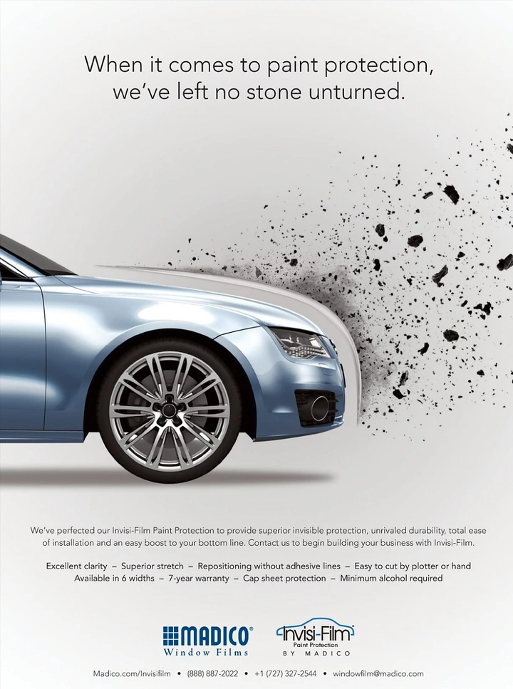 Car Wash & Detailing creative ad: Car shielding flying stone debris, witty copy