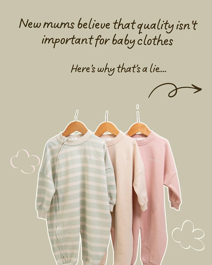 Kids Clothing creative ad: Myth-busting hook copy with hanging rompers
