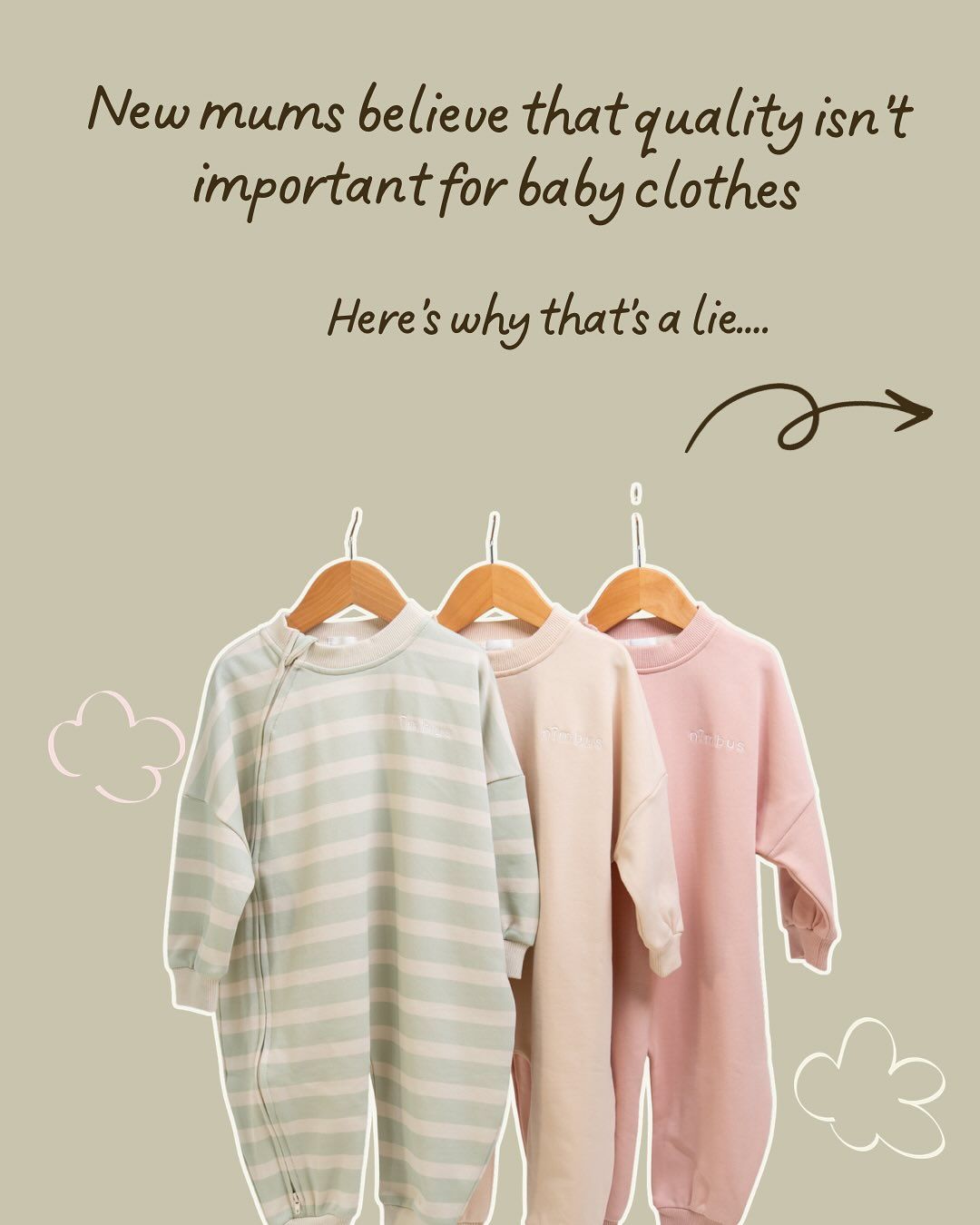 Instagram post: Myth-busting hook copy with hanging rompers