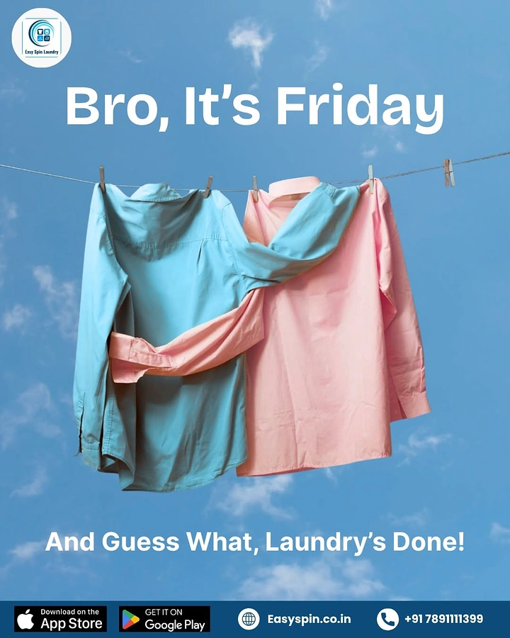 Laundry & Dry Cleaning creative ad: Hugging shirts, witty Friday copy