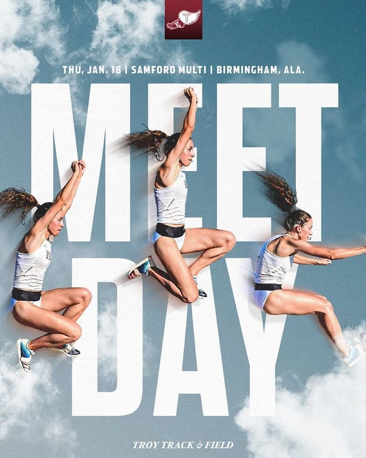 Education creative ad: Female long jumper in three sequential mid-air cutouts