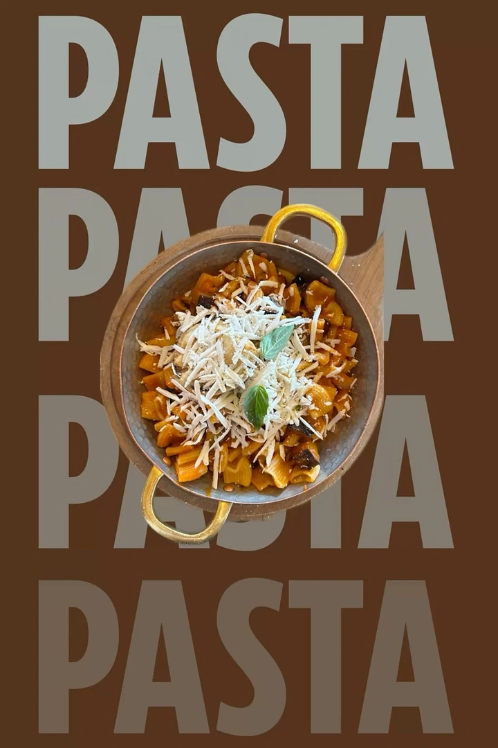Instant Noodles & Pasta Brands creative ad: Repeated pasta typography frames bowl