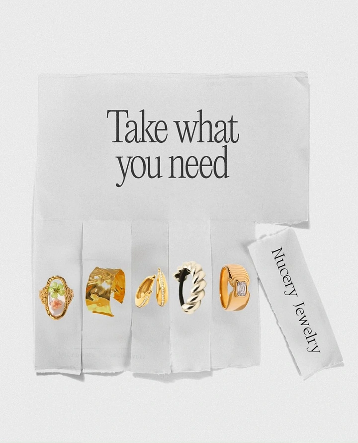 Jewellery creative ad: Tear-off paper flyer with gold rings on each strip