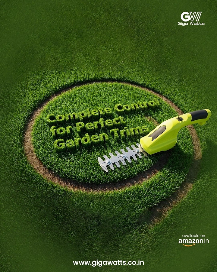 Landscaping & Gardening creative ad: Trimmer cuts headline into lawn grass