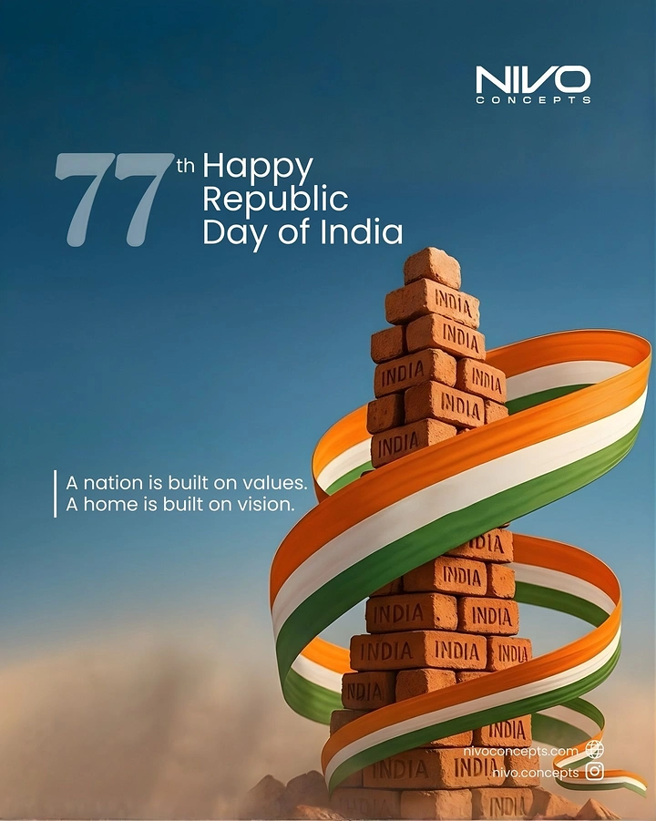 Republic Day creative ad: Tower of bricks stamped INDIA wrapped in a tricolour ribbon
