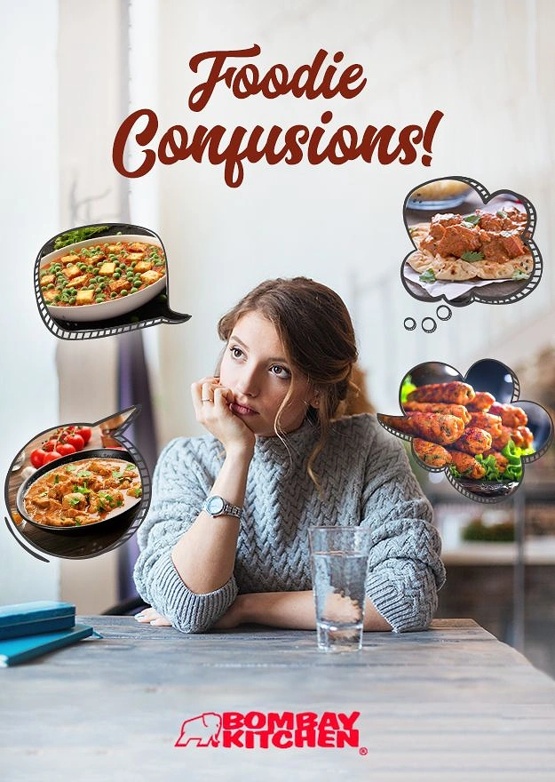 Cloud Kitchens & Food Trucks creative ad: Thought bubbles dishes, foodie confusion