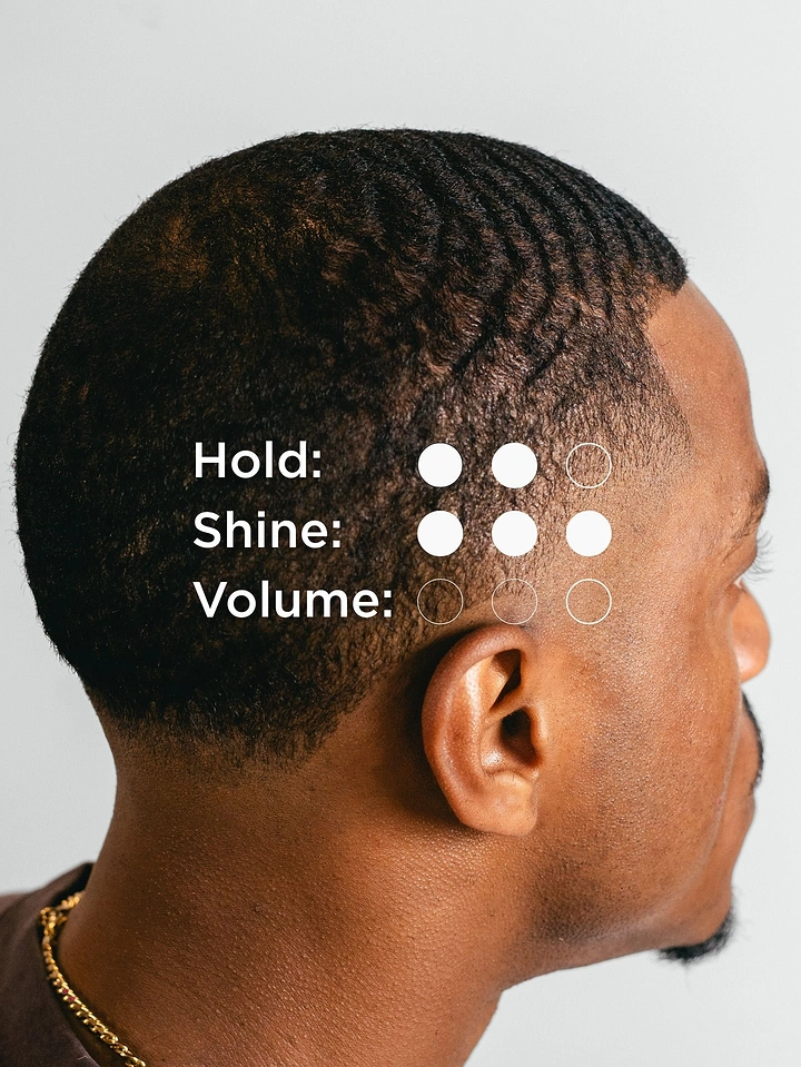 Barber Shops creative ad: Hold/shine/volume rating dots on hair
